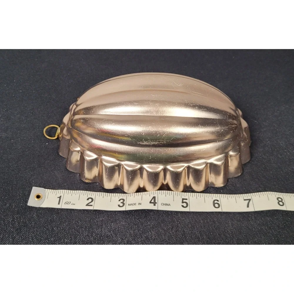 VTG 70s Copper-Tone Scalloped Oval Melon Fluted Gelatin Mold Wall Hanging Decor